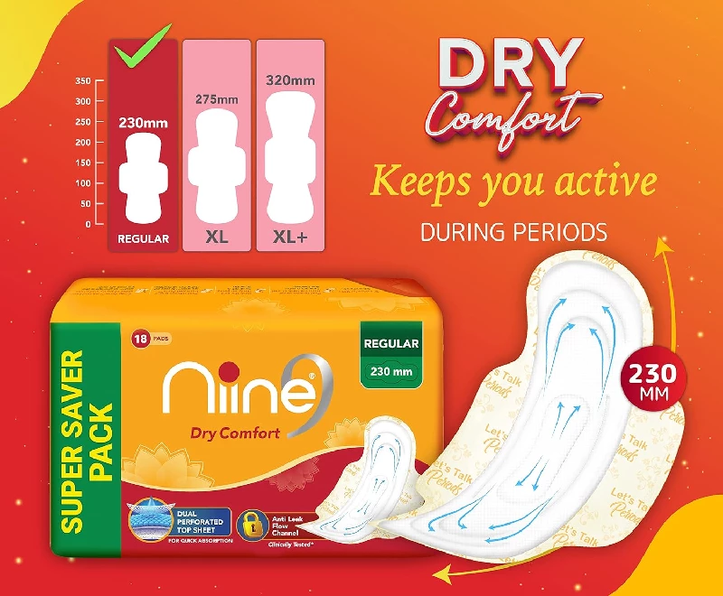 Niine Dry Comfort Regular Sanitary Pads, 18 Pads-2.webp